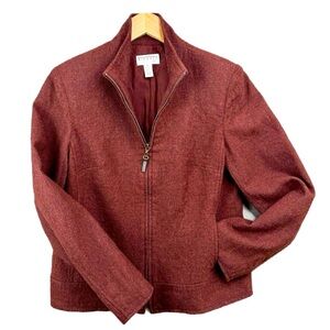 Vintage Talbots Wool Cropped Jacket Size 8 Rust Lined Shoulder Pads Zip Up